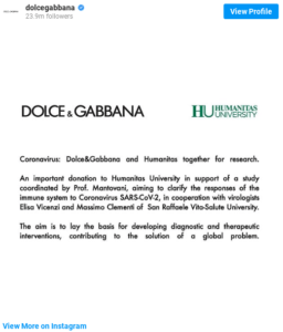 Dolce and Gabbana - Corona Initiatives